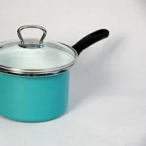 Кастрюля стальная эмалированная с длинной пластиковой ручкой