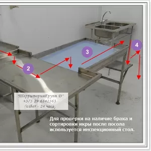 Стол инспекционный из нж  для сортировки икры после посола