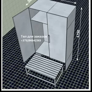 Шкаф гардеробный с лавкой (всё из нерж стали) 900х500х1750мм